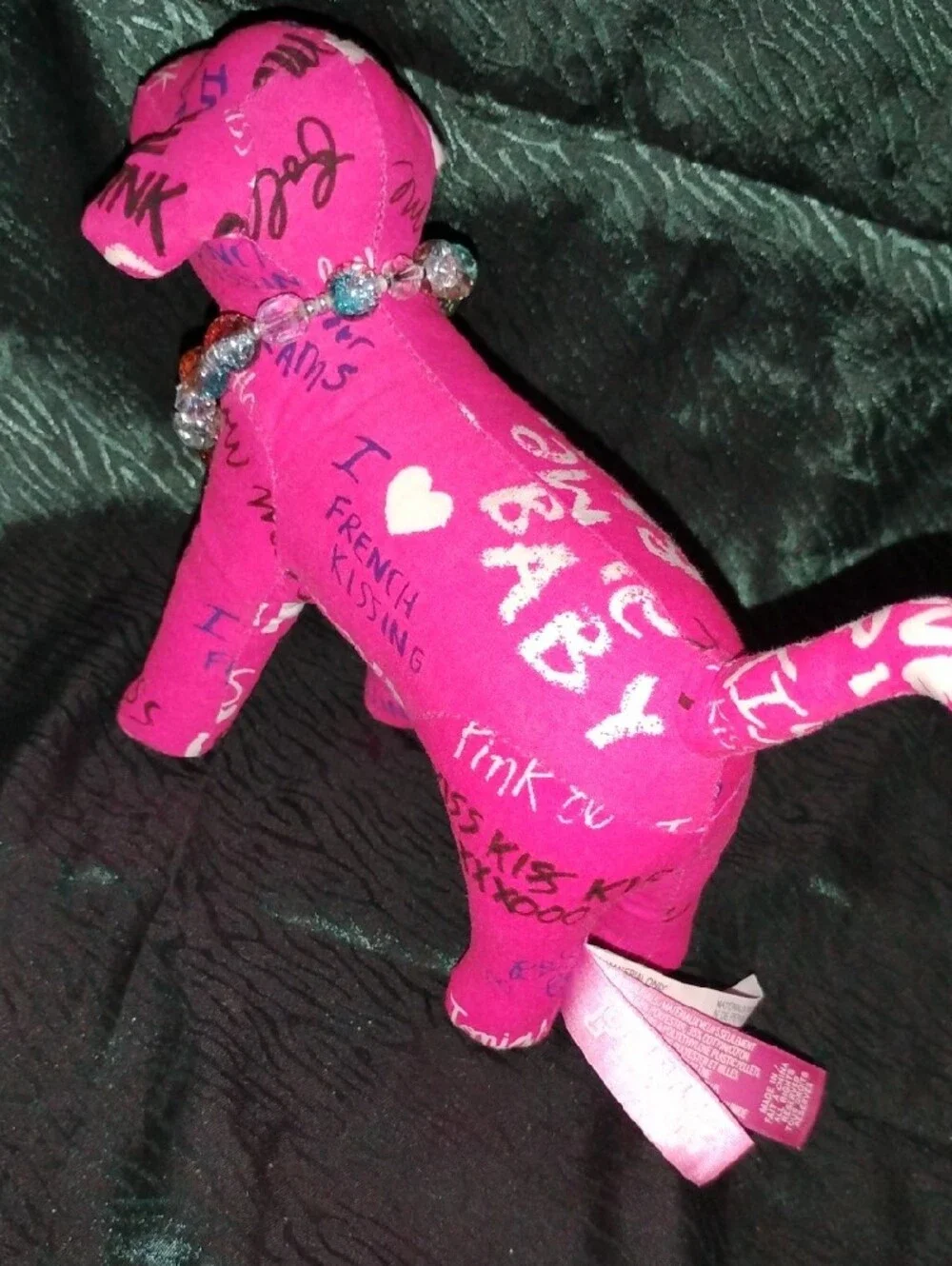 PINK Victoria's Secret Hot Pink Logo Print Plush Dog  Htf